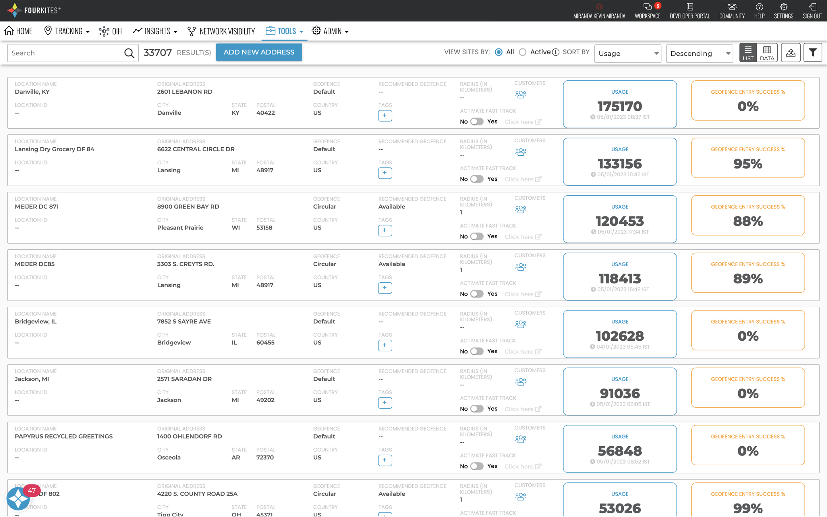 Existing Address Manager card view, before the redesign
