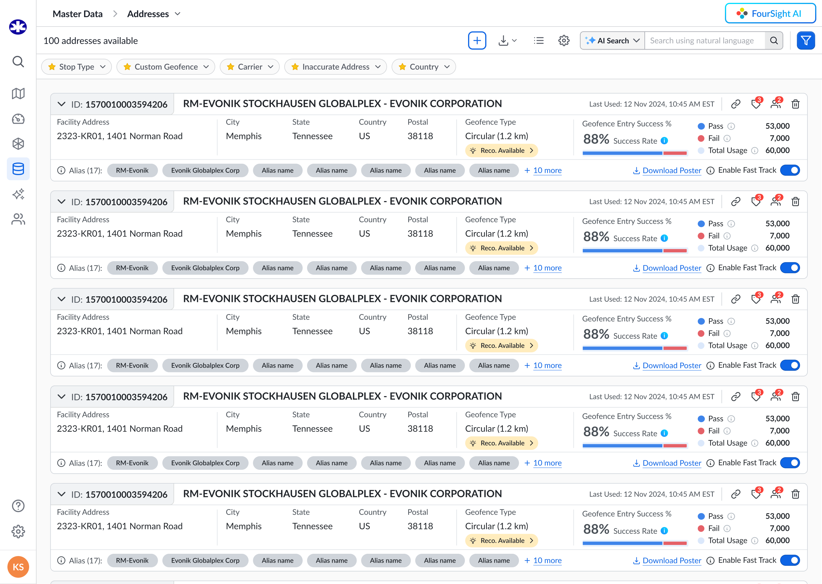 Redesigned Address Manager card view