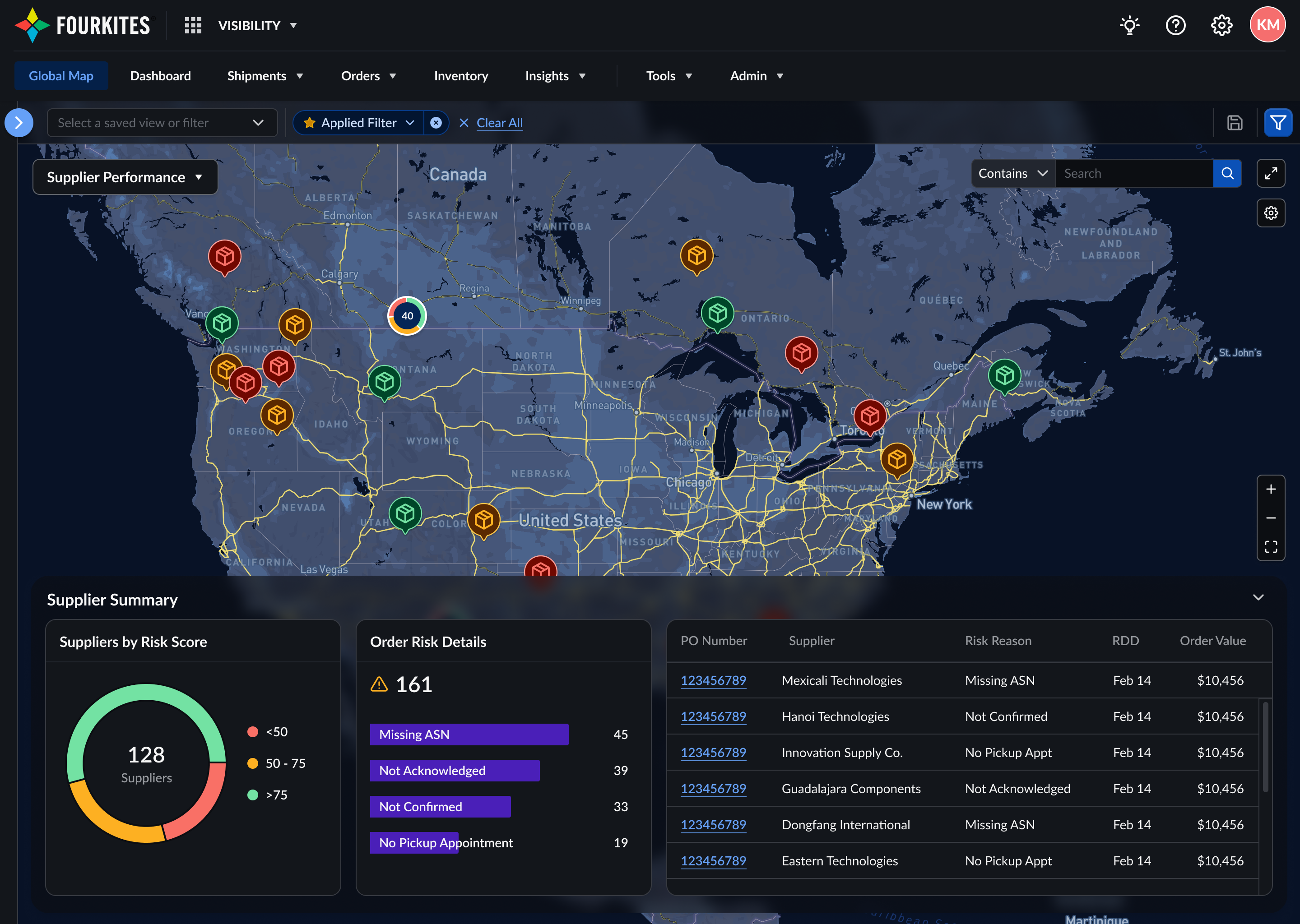 Global Map View in dark theme