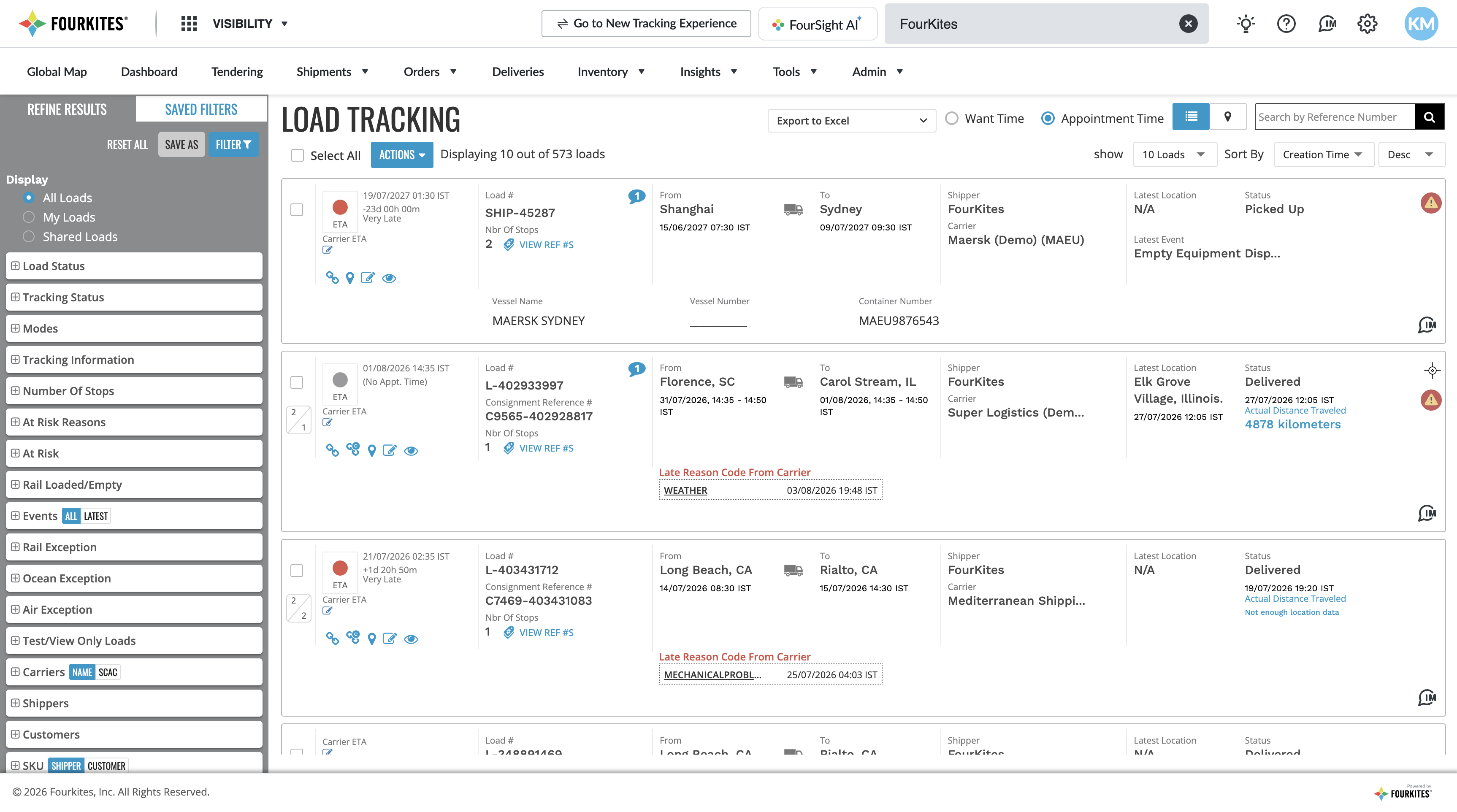 Classic shipment tracking UI, before the redesign